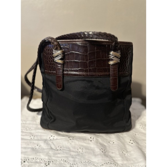 Brighton Purse Leather Faux Croc Shoulder Bag Tote Bag Brown‎ Black Beaded - Picture 1 of 7